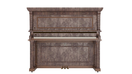 3D Render a piano with a wooden case and a white keyboard