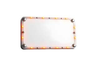 Illuminated Signboard with Orange Lights and Metallic Frame