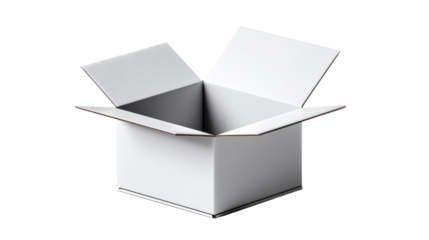 Open white cardboard box with a transparent background