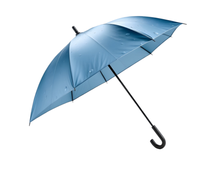 Blue Umbrella with Raindrops Against Transparent Background