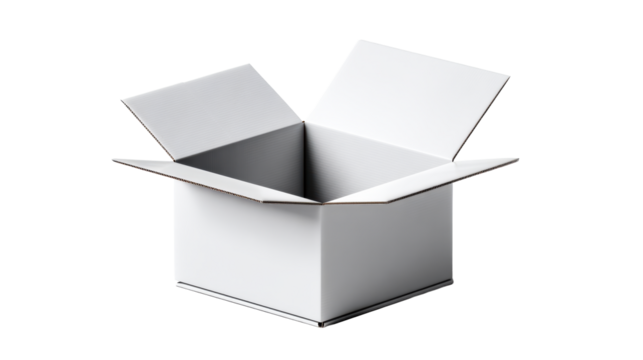 Open white cardboard box with a transparent background