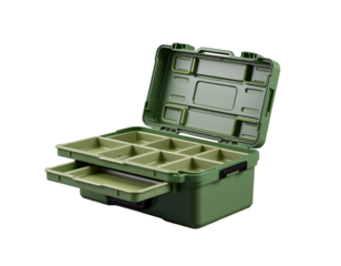 Green Fishing Tackle Box with Compartments and Drawer