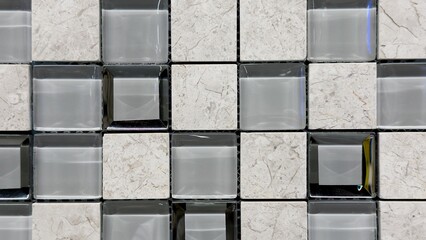 Combination of glass and stone tiles in grid pattern — aesthetic backdrop for product...