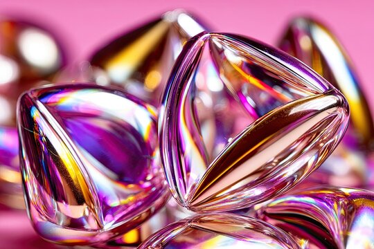 Abstract close-up of iridescent, triangular beads