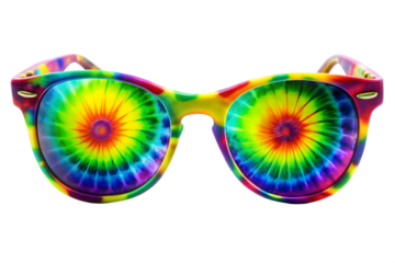 Colorful tiedye patterned sunglasses, isolated on transparent background