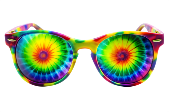Colorful tiedye patterned sunglasses, isolated on transparent background