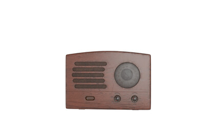 3D Render a wooden radio sitting on top of a white surface