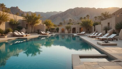 Fototapeta premium Stunning views of the historic city, its classic architecture and urban landscape beautifully reflected and a swimming pool to relax under the expansive sky