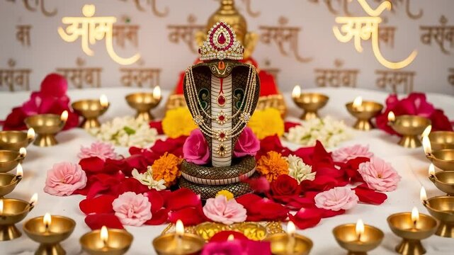 Maha shivratri shiva nag panchami celebration decorated cobra idol for hindu festival prayers auspicious occasions vibrant celebration
