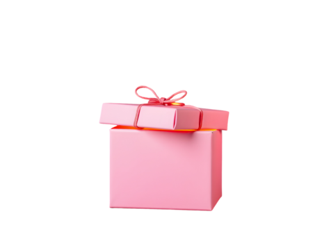 Pink Gift Box with Bow and Open Lid on Transparent Background