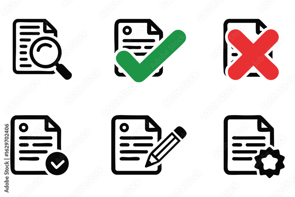 Poster document icons review approval rejection editing and completion
