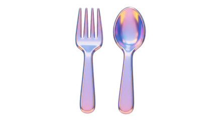 Isolated Iridescent Metallic Fork and Spoon, Elegant Cutlery for Dining and Food Concepts