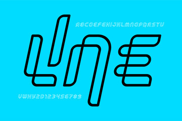 Outline style font, alphabet letters and numbers vector illustration