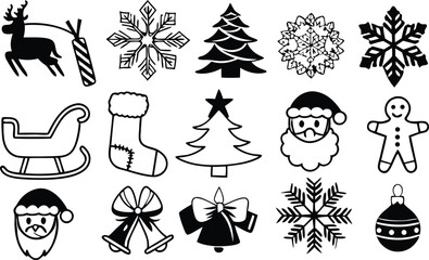 Collection of black and white christmas icons