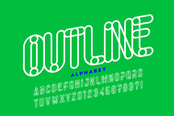 Outline style font, alphabet letters and numbers vector illustration