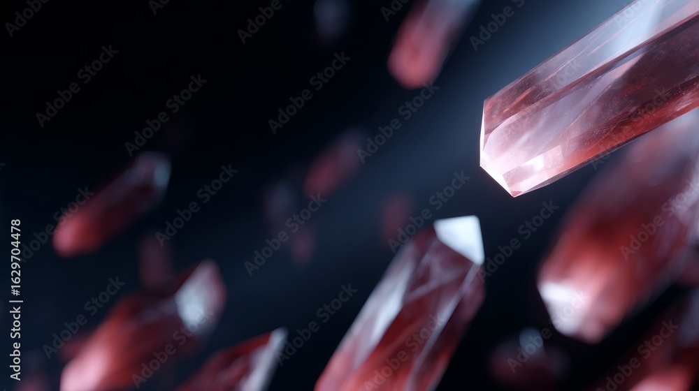 Poster vibrant floating red crystals create a captivating visual effect. the shiny surfaces reflect light b