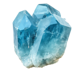 Stunning close up display of transparent blue aquamarine crystal gemstone cluster