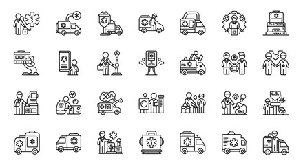 Vector illustration of collection of medical and healthcare icons isolated on white background
