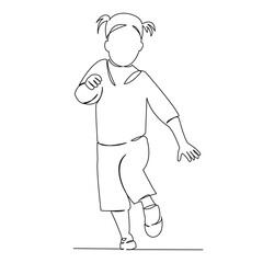 One continuous single drawing line art flat doodle people, girl, little, child, happy, childhood. Isolated image hand draw contour on a white background
