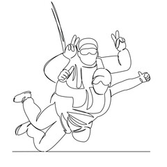 One continuous single drawing line art flat doodle parachute, parachutist, skydiving, extreme, sport, parachuting. Isolated image hand draw contour on a white background
