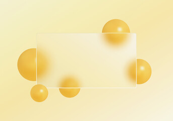 Glass morphism style banner with yellow floating spheres.