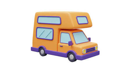 Isolated Colorful 3D Render of a Cartoon Camper Van for Road Trips and Adventure