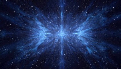 Fototapeta premium Cosmic explosion radiating blue nebula in dark space