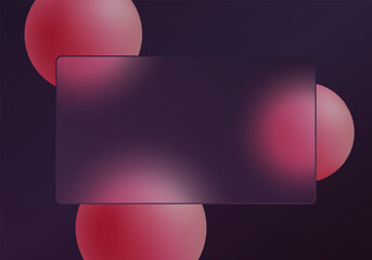 Dark glass morphism banner with red 3D spheres on purple background