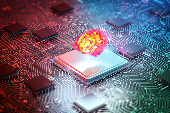 Artificial intelligence brain on cpu chipset with circuit background
