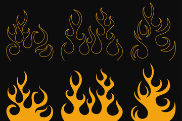 Flame Icons Set. Vector Fire Collection on Black Background