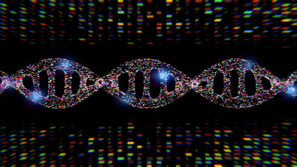 Digital dna helix or genome structure with shining light