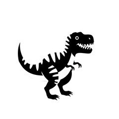 Bold black and white cartoon T-Rex dinosaur silhouette with sharp teeth and strong legs. Perfect for fun, prehistoric themes, children’s books, or stickers