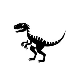 Fototapeta premium Black and white cartoon Velociraptor dinosaur illustration with claws and sharp teeth. Bold silhouette design for prehistoric themes, kids’ graphics, or stickers