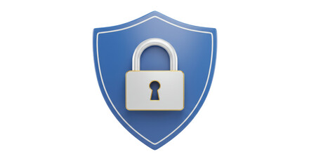 Isolated Blue Security Shield with Padlock for Digital Data Protection