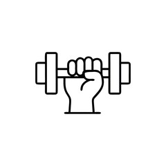 Weightlifting Icon Representing Strength and Fitness with a Hand Gripping a Barbell in Outline Style