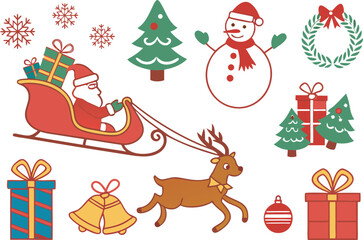 Christmas icons featuring santa claus snowman reindeer and gifts