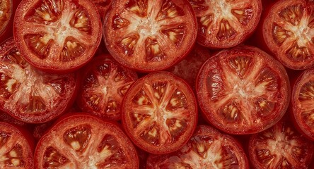 Vibrant Red Tomato Slices Close-Up: A Juicy Fresh and Healthy Food Background Texture
