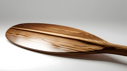 Sport Equipment Single wooden canoe paddle laying diagonally with detailed wood grain texture, clean white background and soft reflection under blade (4)