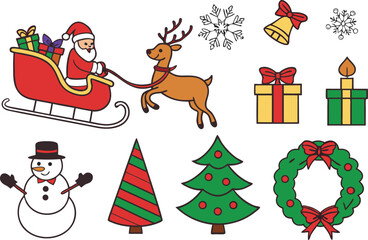 Christmas icons featuring santa claus reindeer snowman and trees