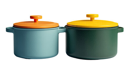 Two colorful ceramic pots with lids