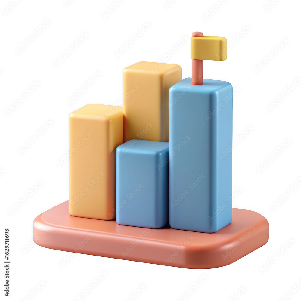 Poster bar chart with flag isolated on transparent background