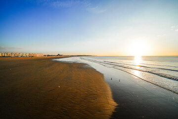 View of the beach and surrounding landscape on the coast near Calais.

