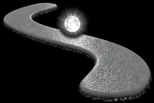 Abstract, stylized S-shaped path with glowing sphere - Powered by Adobe