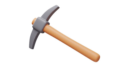 Isolated 3D Render of a Robust Pickaxe Tool with a Wooden Handle, Representing Hard Work, Mining, and Construction