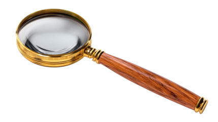 Magnifying glass with wooden handle on transparent background