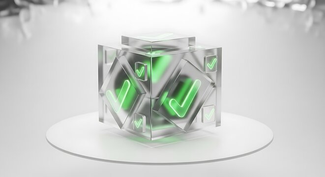 Illuminated green capsules encased in a textured transparent futuristic container - Powered by Adobe