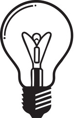 A light bulb is shown in a black and white drawing