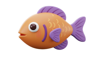 Isolated Adorable Cartoon Fish with Bright Orange and Purple Colors for Children's Designs