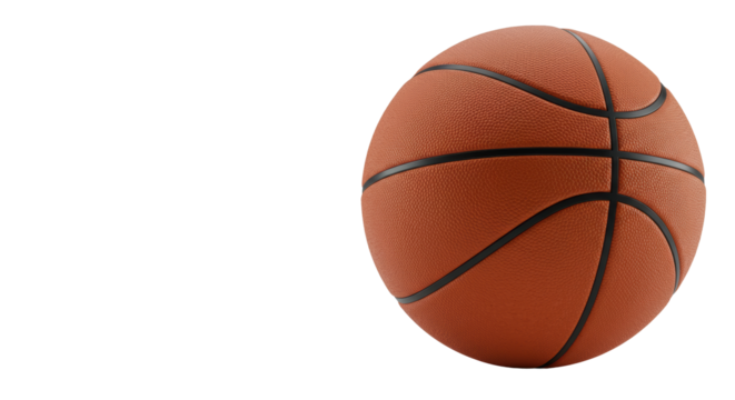 A pristine regulation-sized orange leather basketball with defined black seams resting on a clean, light grey minimalist studio surface, soft diffused lighting, strategic readiness and potential