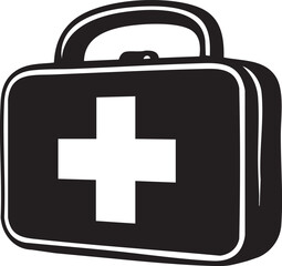 A black and white medical kit with a white cross on it